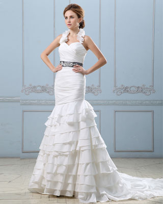 ثوب زفاف مثير مع حزام ، خفض الخصر ثوب زفاف النساء