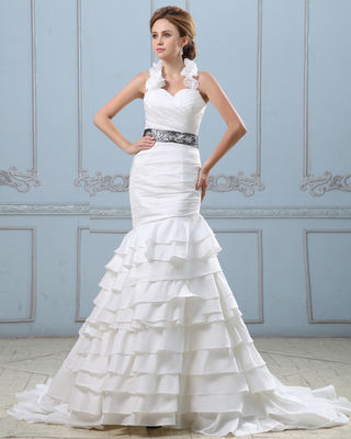 ثوب زفاف مثير مع حزام ، خفض الخصر ثوب زفاف النساء