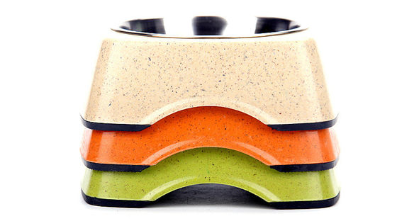 طاسة طعام حيوانات أليفة وقطط وكلاب ذات جودة جيدة من الخيزران والصلب المقاوم للصدأ